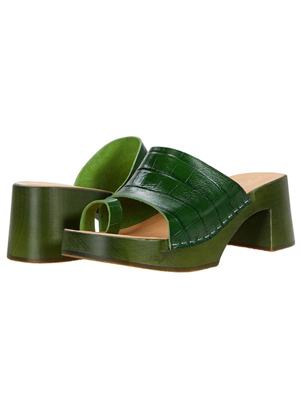 Swedish Hasbeens Croc Embossed Leather Toe Strap Platform Sandals EU38/US 7-7.5